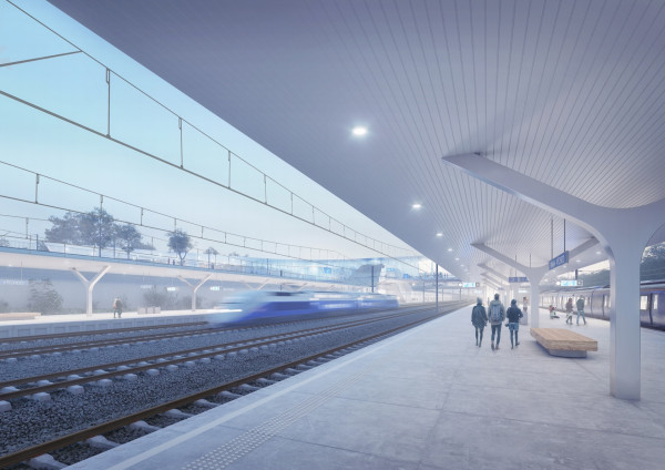 Praha Východ high speed railway - railway platform - waiting area