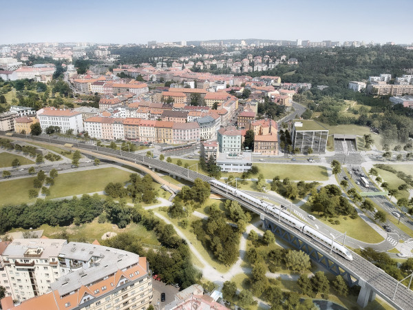 U Kříže intersection and the new railway overpass
