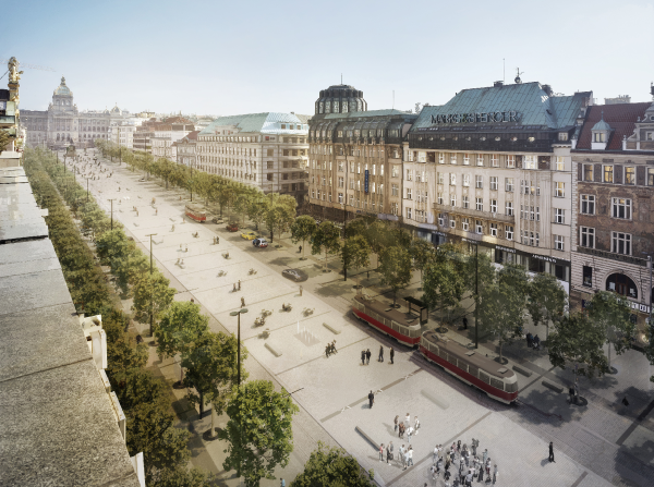 New study of Václavské náměstí revitalization - vizualization Jakub Cígler architekti
