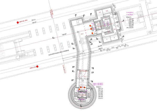 Level of the transfer corridor - excavated part - position above the station