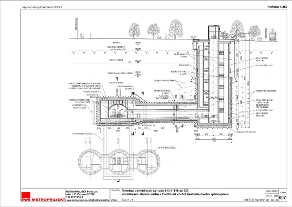 Section through the transfer corridor and elevator shaft to the terrain