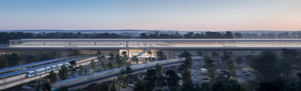 Jihlava High-speed railway terminal - station on elevated road and train track junction